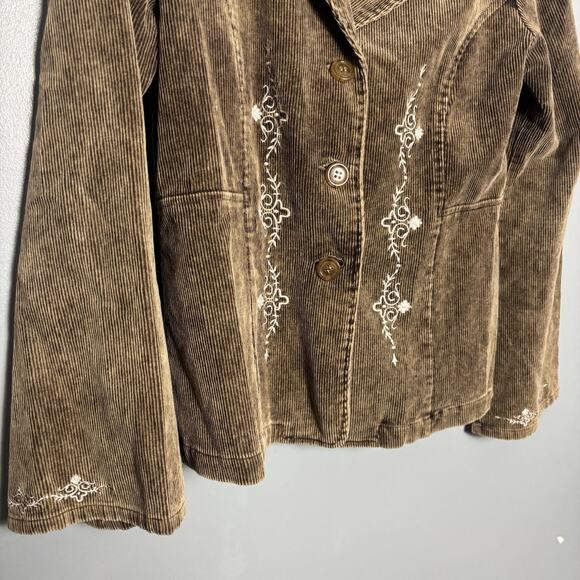 ALDO Women’s Corduroy Brown Blazer Jacket Button Embroidered Large Country West - Picture 2 of 8